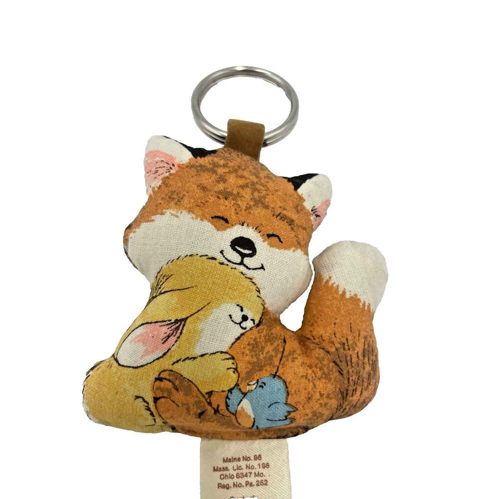 New Vintage 1970s  Hallmark‎ Keychain Key Chain Fabric Fox Bunny Bird